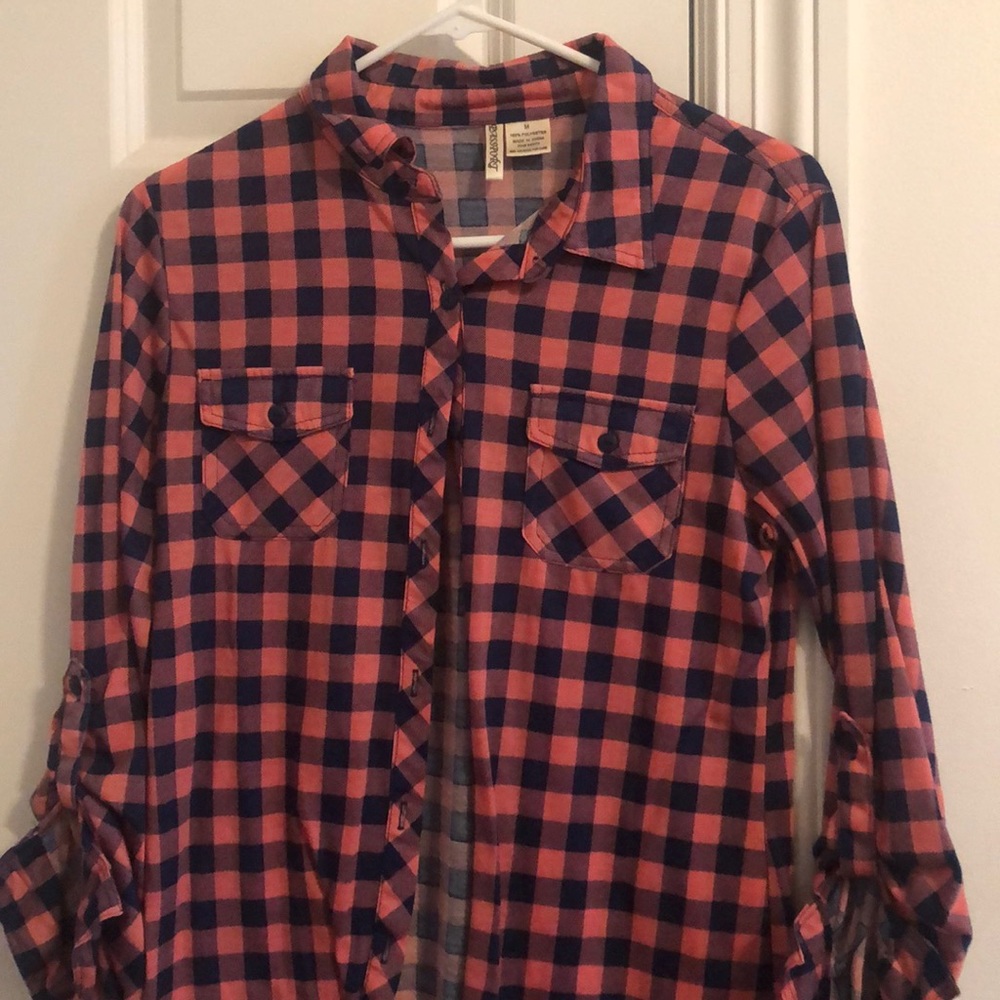 Buckle Navy Blue & Pink Plaid Button Up Shirt